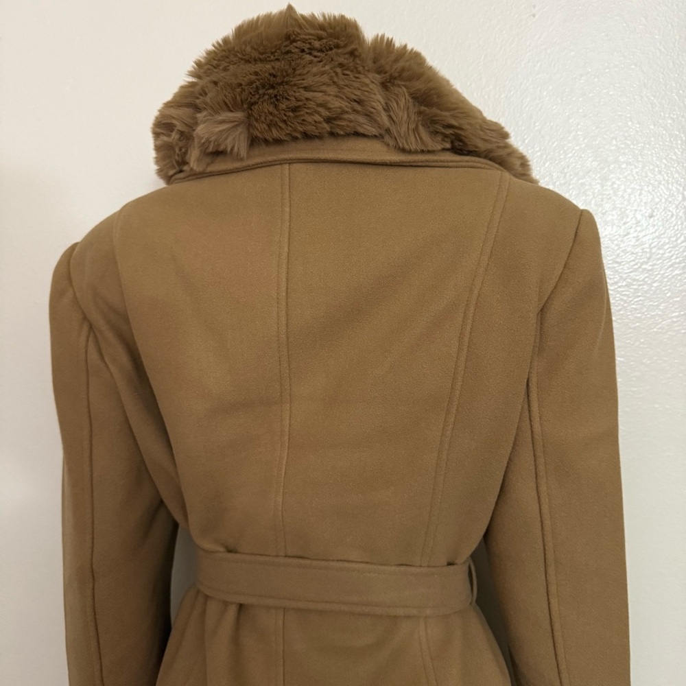 Khaki removable faux fur on collar and cuffs belted pea coat - Picture 7 of 14
